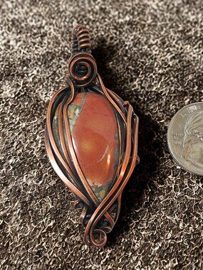 Handcrafted Maligano Jasper Gemstone Pendant Copper Wire Wrap